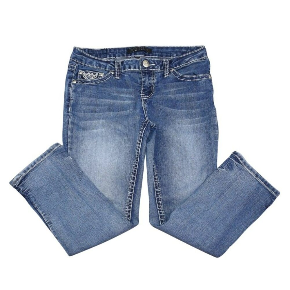 ZCO Jeans Womens Fluer De Lis Hipster Back Pockets Bling size 7 Juniors JH853